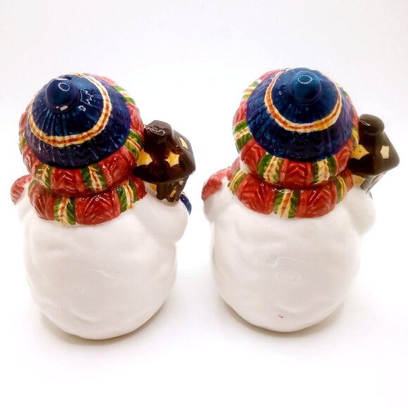 Snowman Salt Pepper Shakers Lanterns Winter Holiday Decoration Ceramic 3.5" Tall - Picture 3 of 11